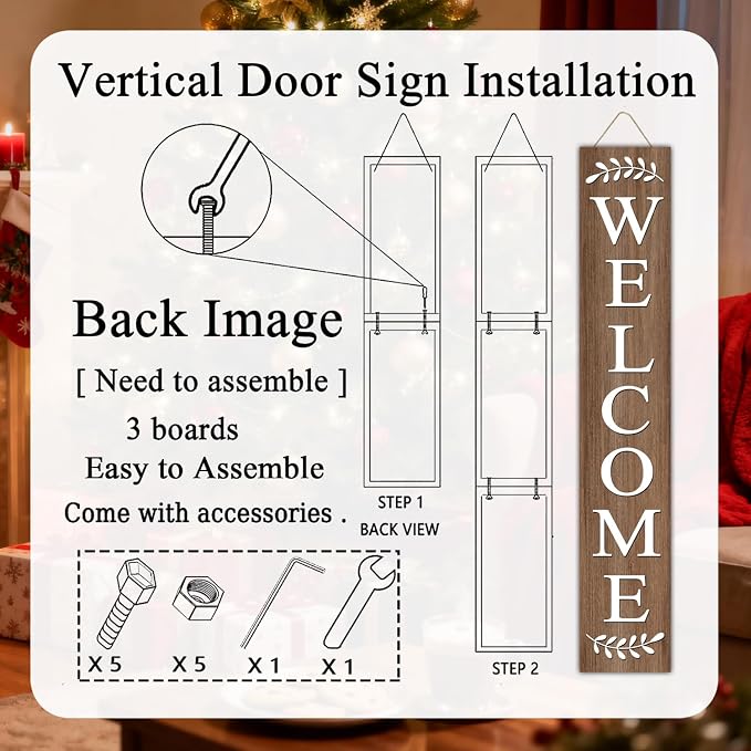 Farmhouse Wooden Welcome Sign Stand for Front Door, 47" Large Welcome Sign for Front Porch, Rustic Vertical Tall Porch Leaner Decor for Outdoor Patio Garden
