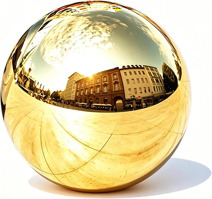 4 Inch/100mm 304 Stainless Steel Hollow Ball Smooth Gazing Mirror Ball for Decorating Home and Garden(Gold)