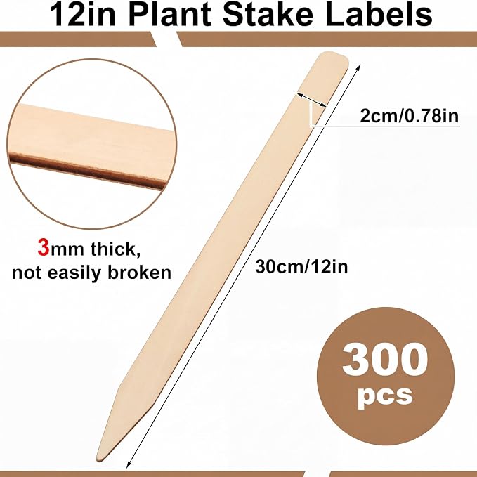 Weysat 300 Pcs 12" Wood Plant Labels for Field or Containers Plant Tags Wood Garden Labels for Seedling Stakes Markers Nursery Seed Tags with Smooth Surface for Pot Herbs Flowers Vegetables