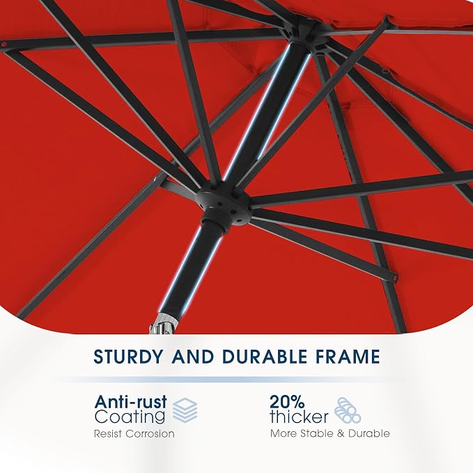 wikiwiki 11FT Patio Umbrella with Base, Outdoor Umbrellas with Base Included, 8 Sturdy Ribs, Waterproof Fade Resistant POLYESTER DTY Canopy for Deck, Lawn, Garden, Backyard & Pool, Red