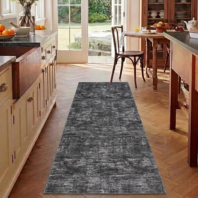 Garvee Hallway Runner Rug 2x6 Solid Color Rug for Bedroom, Dark Grey | Modern Minimalist Machine Washable Non Slip Stain Resistant Foldable Low Pile Non Shedding Rugs for Kitchen Entryway