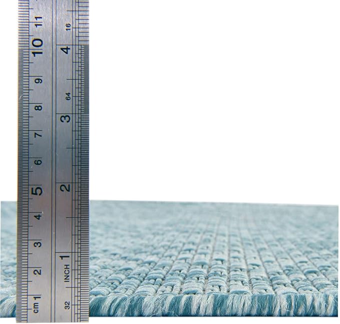 Unique Loom Collection Casual Transitional Solid Heathered Indoor/Outdoor Flatweave Area Rug (2' 7" x 10' Runner, Aquamarine/Ivory)