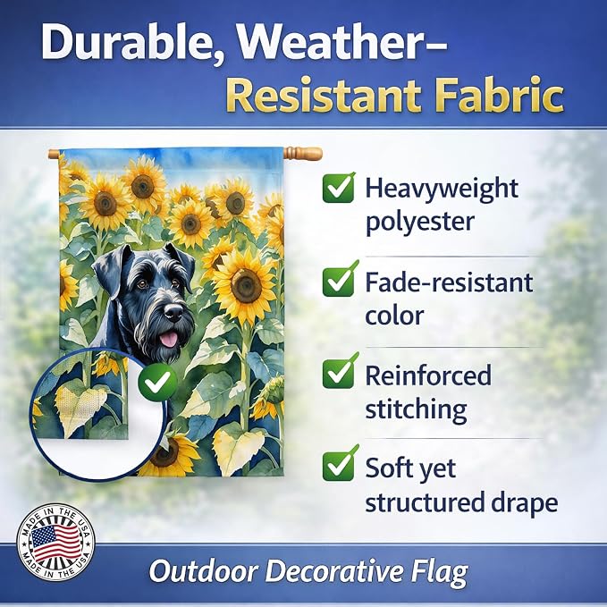 Caroline's Treasures DAC6087CHF Giant Schnauzer in Sunflowers House Flag Large Porch Sleeve Pole Decorative Outside Yard Banner Artwork Wall Hanging, Polyester, House Size, Multicolor