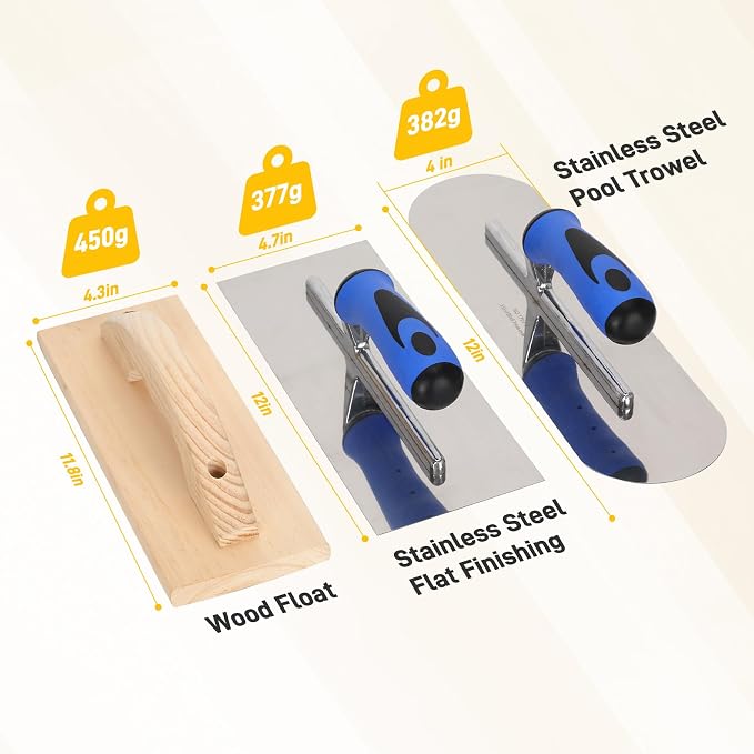 10pcs Concrete Trowel Tool Set,Professional Masonry Hand Tool Kit Includes Finishing Trowel,Pool Trowel,Wood Float,Gauging Trowel,Concrete Edger, Groover,Wire Twister Tool, Gloves and Tool Bag