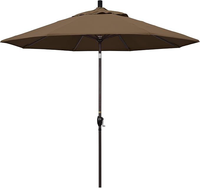 California Umbrella 9' Round Aluminum Market Umbrella, Crank Lift, Push Button Tilt, Bronze Pole