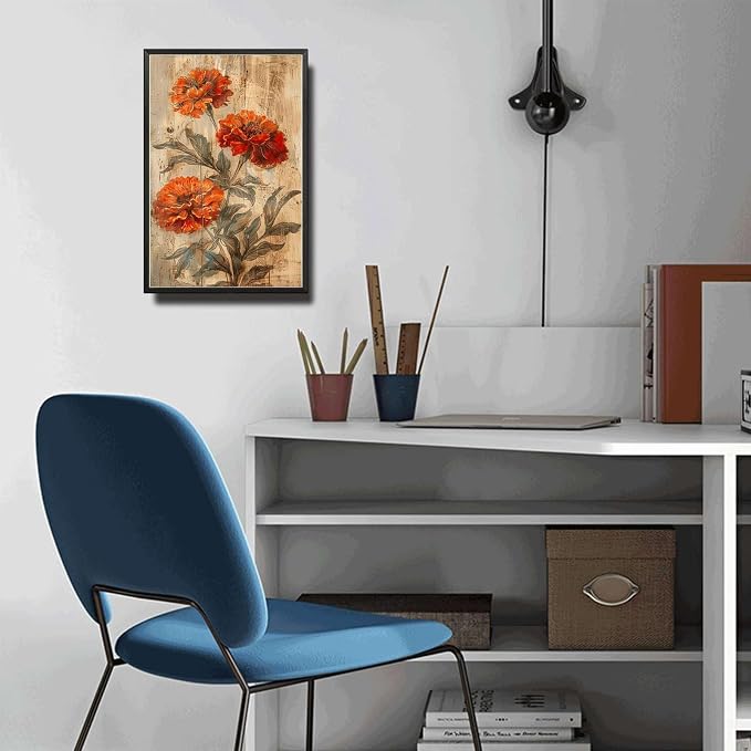 Metal Sign Tin Sign Vintage Wall Art Shabby Chic Marigold Tin Sign for Joyful Antique Gardens Rustic Wall Decor and Distressed Wood Su Vintage Decor for Club 6×8 Inches with Metal Frame
