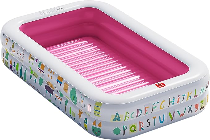 QPAU Kiddie Pool, Alphabet and Number Design, 65 x 39 in, Pink | Inflatable Design with Soft Floor, Converts to a Ball Pit for Kids and Toddlers, for Indoor and Backyard Play