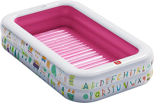 QPAU Kiddie Pool, Alphabet and Number Design, 65 x 39 in, Pink | Inflatable Design with Soft Floor, Converts to a Ball Pit for Kids and Toddlers, for Indoor and Backyard Play