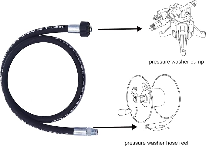 Tool Daily Pressure Washer Whip Hose with Swivel, Hose Reel Connector for Pressure Washing, 4 FT (3/8 NPT Solid + M22 Female)