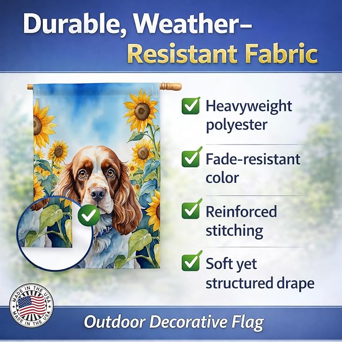 Caroline's Treasures DAC6058CHF Cocker Spaniel in Sunflowers House Flag Large Porch Sleeve Pole Decorative Outside Yard Banner Artwork Wall Hanging, Polyester, House Size, Multicolor