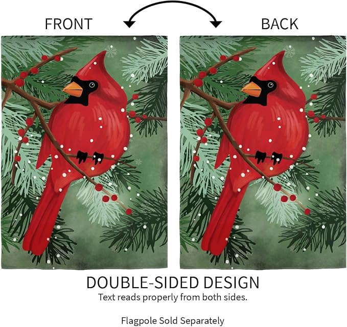 Evergreen Flag Cardinal in Pines Applique Garden Flag | 12x 18 Inches Double Sided Christmas Garden Flag for Outside | Outdoor Small Flag Décor for Home, Yards and Gardens