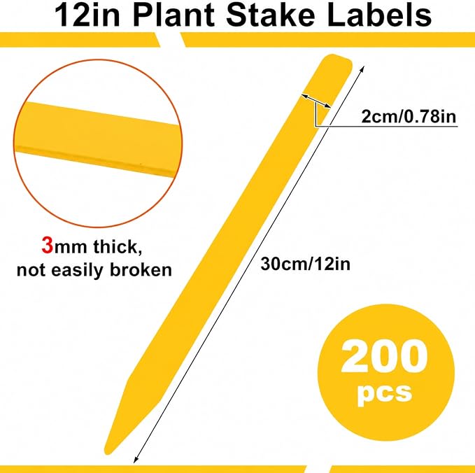 Weysat 200 Pcs 12" Wood Plant Labels for Field or Containers Plant Tags Wood Garden Labels for Seedling Stakes Markers Nursery Seed Tags with Smooth Surface for Pot Herbs Flowers Vegetables (Yellow)