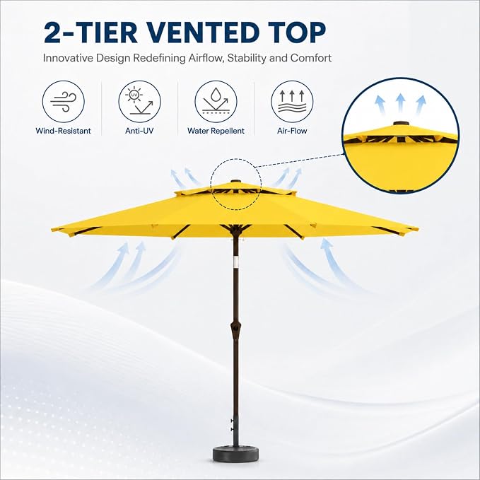 10FT Patio Umbrella, 2 Tier Outdoor Table Umbrella, Large Vented Market Umbrellas with Push Button Tilt and Crank, 8 Sturdy Ribs for Backyard, Deck, Pool, UPF50+ UV Protection
