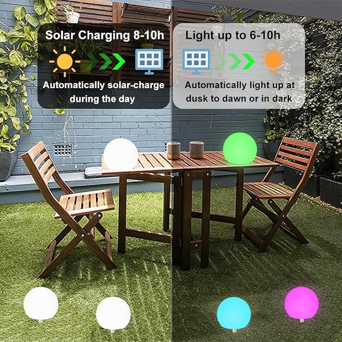 8-in Solar Globe Light Outdoor, Solar Garden Ball Light for Outside w/Remote, 16 RGB Colors 4 Modes Glow Orb Lights, Waterproof Landscape Lighting w/Ground Stake for Pathway Patio Backyard Party Decor