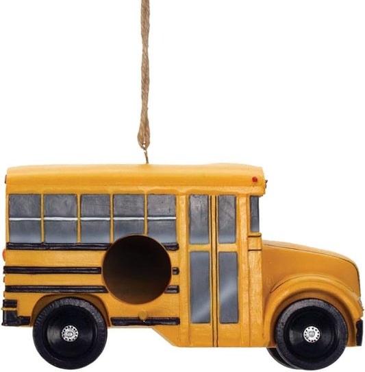 Spoontiques - Birdhouse - Garden Décor - Decorative Bird House for Yard and Garden Decoration - Hanging Novelty for Outdoor Patio - School Bus Birdhouse, Brown, (10186)