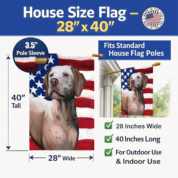 Caroline's Treasures CK6458CHF Braque du Bourbonnais American Flag House Flag Large Porch Sleeve Pole Decorative Outside Yard Banner Artwork Wall Hanging, Polyester, House Size, Multicolor