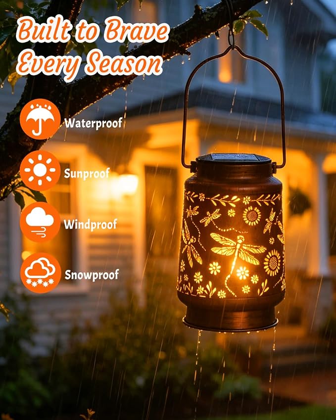 ANYTALK Birthday Gifts for Women Mom Grandma, Dragonfly Solar Lanterns Outdoor Waterproof, Hanging Solar Lights for Yard, Patio, Porch, Garden Decor