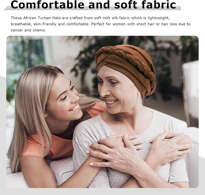 DRESHOW African Women Turban Caps Beanie Twist Headscarf Pre-Tied Twisted Braid Headwraps for Women Chemo Cancer Cap