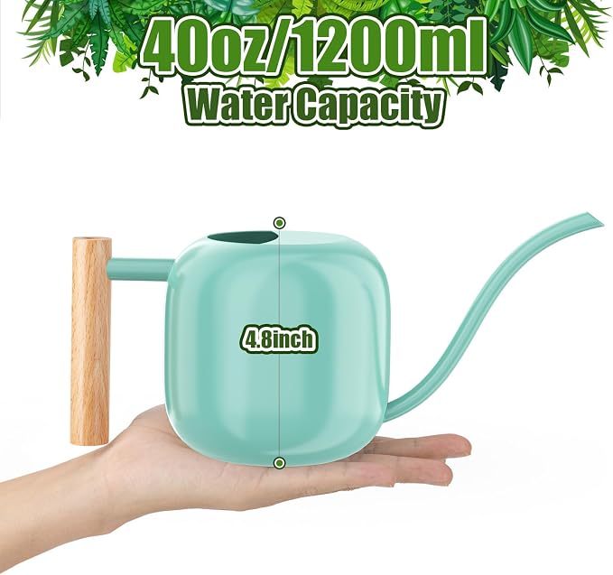 Green Moon 1.2L/41oz Metal Metal Watering Can with Long Spout, Mint Green | Metal Stainless Steel Watering Can for Indoor Plants, House Bonsai, Succulents, and Garden Flowers, Decorative Watering Cans