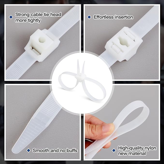 Boao 20 Pcs 13.5 x 0.5 Inch Zip Ties Cable Disposable Heavy Duty Tie Double Flex Plastic Nylon Tie Restraints (White)