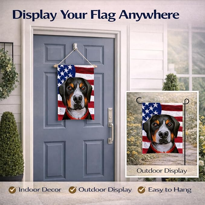 Caroline's Treasures CK6548GF Greater Swiss Mountain Dog American Flag Garden Flag Mailbox Flag Decorative Yard Flag Banner Outside Patio Artwork Yard Flower Beds, Garden Size, Multicolor
