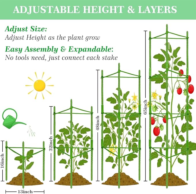 Moirsunt 4 Pack Tomato Cage for Garden- Plant Support Stakes Up to 63inch Garden Stakes Tomato Cage, Tomato Trellis for Potted Plants Climbing Vegetables Plants Flowers