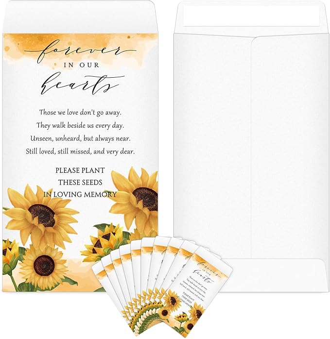 Fumete 120 Pack Sunflower Seed Packets Bulk Memorial Day Sunflower Coin Envelopes Kraft Small Celebration of Life Funeral Favors for Guests Loss of Loved One Veterans Day Gift, 3.9 x 2.4 Inch