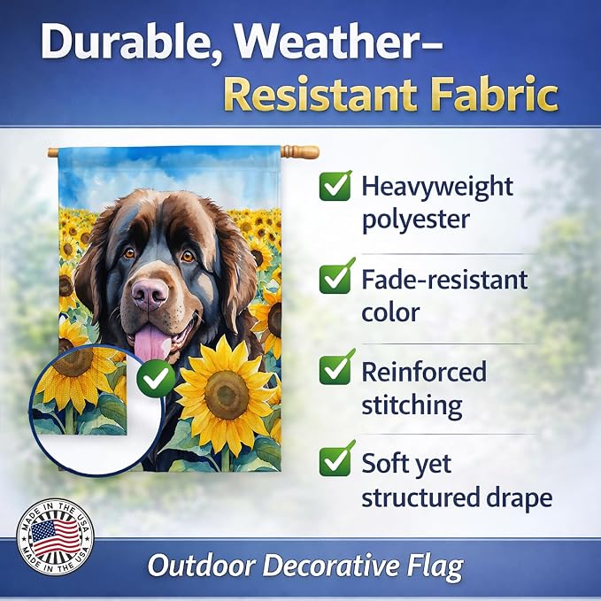 Caroline's Treasures DAC6124CHF Newfoundland in Sunflowers House Flag Large Porch Sleeve Pole Decorative Outside Yard Banner Artwork Wall Hanging, Polyester, House Size, Multicolor