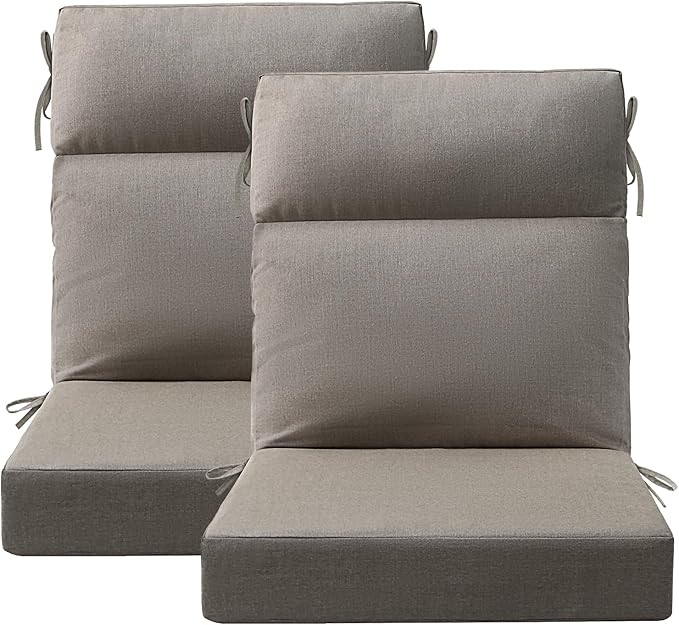 Unimatta Sunbrella Outdoor High Back Chair Cushion Seat Pads, 44 x 21 Inch Water-Repellent & Fade-Resistant Patio Furniture Cushions with Ties for Adirondack, Rocking Chairs, Cast Shale