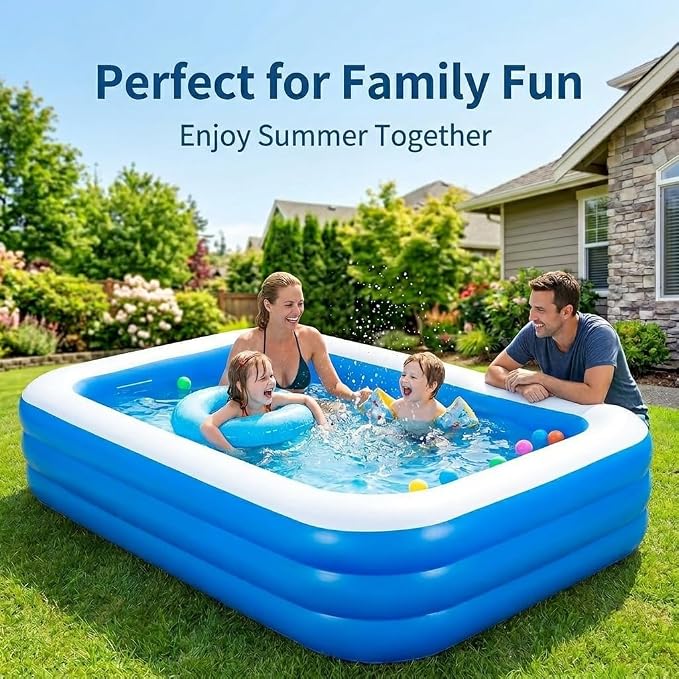 Inflatable Swimming Pool 71”×51”×24” Large Inflatable Pools, Blow Up Pools Durable Family Pool for Summer Water Party, Outdoor, Garden Backyard(180×130×56CM)