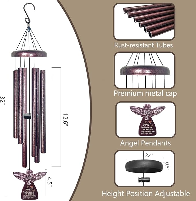 Gardening Gifts for Mom - 32" Angel Wind Chimes for Mothers Day Meaningful Moms Gift, Mama Gifts for Patios, Backyard, Lawn, Unique Birthday Gift for Mom from Daughter