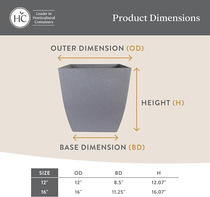 The HC Companies Santa Fe Square Self-Watering Pot - Lightweight Plastic Planter for Herbs & More - Durable Plant Pots for Indoor Plants & Outdoor Plants (12" Cavern Clay, Pack 2)