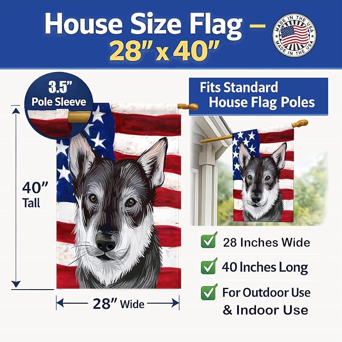 Caroline's Treasures CK6579CHF Jamthund American Flag House Flag Large Porch Sleeve Pole Decorative Outside Yard Banner Artwork Wall Hanging, Polyester, House Size, Multicolor