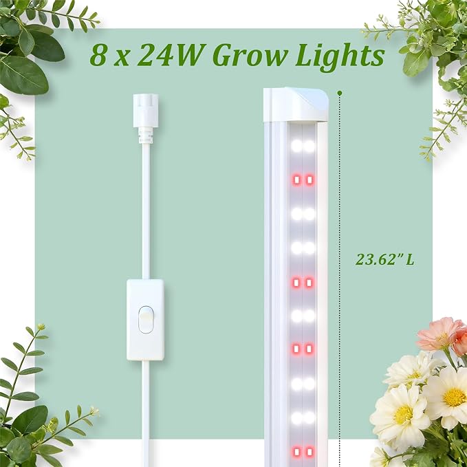 Plant Stand with Grow Light, 6-Tier DIY Plant Shelf with Grow Lights for Seedlings, Greenhouse, Indoor, 8 Pack 5000K 192W LED Full Spectrum Growing Lamp with Rack, Wheel, 29"x13.5"x73.5"