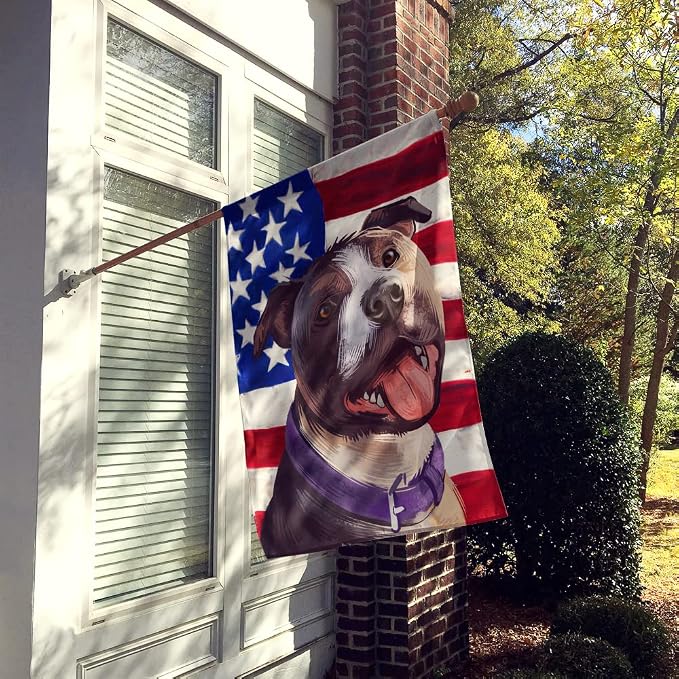 Caroline's Treasures CK6467CHF Bull Terrier Dog American Flag House Flag Large Porch Sleeve Pole Decorative Outside Yard Banner Artwork Wall Hanging, Polyester, House Size, Multicolor