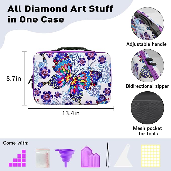 ZORETCO Diamond Painting Storage Case, 60 Slots Portable Diamond Art Kits with Accessories for Craft Rhinestones & Jewelry Beads Organizer Boxes