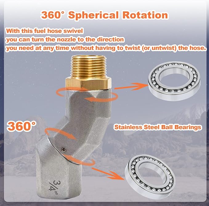 (3/4" NPT, 1PCS) Fuel Hose Swivel 360 Rotating Connector for Fuel Transfer Pump Fuel Nozzle Multi Plane Fuel Plane Swivel