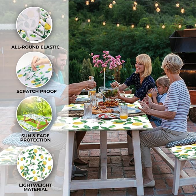 RNOONY 6ft Polyester Picnic Table Cover with Bench Covers Windproof & Waterproof Tablecloth, Perfect for Camping Gifts & RV Essentials, Cool Camping Gadgets, with Carrying Bag, 72x30 Inches, 4Pcs