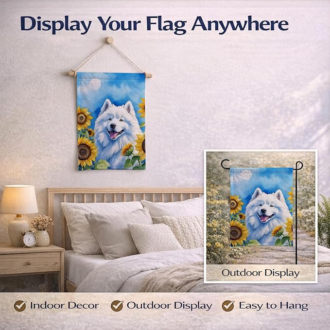 Caroline's Treasures DAC6153GF Samoyed in Sunflowers Garden Flag Mailbox Flag Decorative Yard Flag Banner Outside Patio Artwork Yard Flower Beds, Garden Size, Multicolor