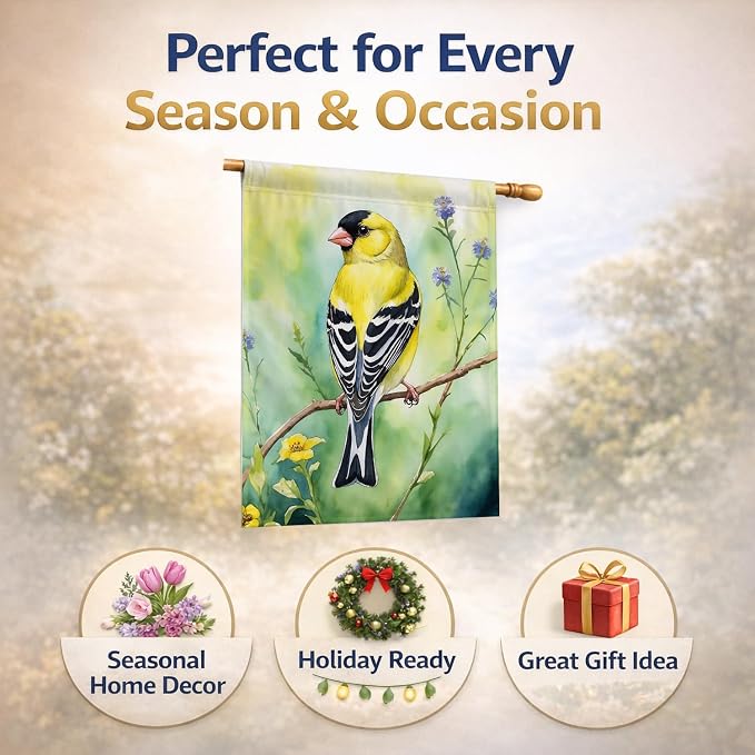 Caroline's Treasures American Goldfinch House Flag Large Porch Sleeve Pole Decorative Outside Yard Banner Artwork Wall Hanging, Polyester, House Size, Multicolor