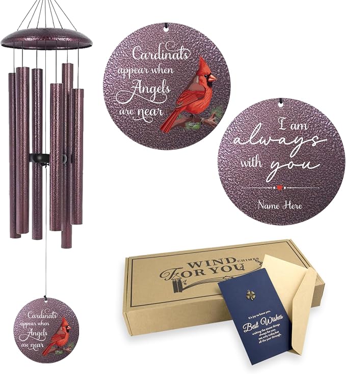 ASTARIN 36" Large Deep Tone Personalized Name Sympathy Wind Chimes, Printing in Texas Cardinal Memorial Wind Chime for Loss of Mother Father Loved One, Bereavement Condolence Gifts Decor Outdoor