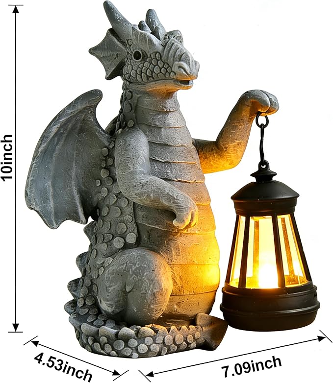 Solar Dragon Outdoor Statue, Dragon Figurine Light, Yard Decor for Patio | Solar Auto Lighting Weather Resistant Resin Wire-Free Outdoor Decor Ideal Gift Garden & Patio Ornament