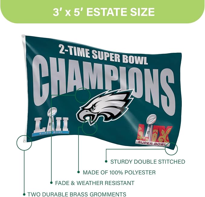 NFL 3 x 5 Outdoor Flag with Grommets | Heavy Duty Flag & Banner for Outdoor Garden Patio Decoration | Indoor Wall Decor for Room | Works with Flag Poles for Outside House (Philadelphia Eagles Multi-Win 2025)