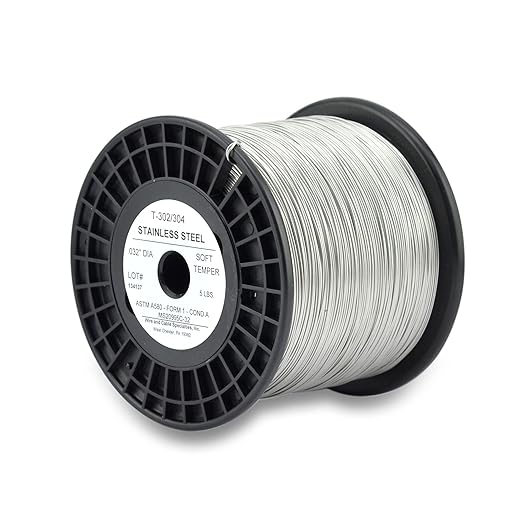 WCS .032 Stainless Steel Safety Lock Wire, T302/304, NASM20995C MS20995C, ASTM A580 Condition A, AMS569, Mechanics Wire for Aircraft, Automotive, & Industrial Use, 5lb Dispenser Can, Approx 1810 ft
