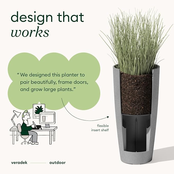 Veradek Mason Series Vega Planter - Round Tall Planter for Indoor or Outdoor Porch/Patio | Made from Plastic-Stone Composite with Drainage Holes | Modern Décor for, Flowers, Interior Plants