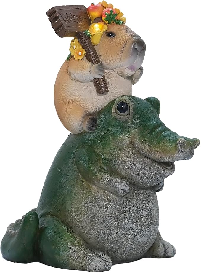 Solar Garden Outdoor Capybara Statues Yard Resin Decoration Gift Handmade Housewarming Gift for Patio Yard Lawn Waterproof Cracking