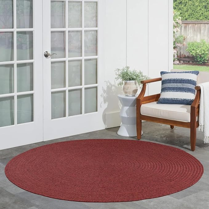 Superior Reversible Braided Indoor/Outdoor Area Rug, 6' round, Burgundy
