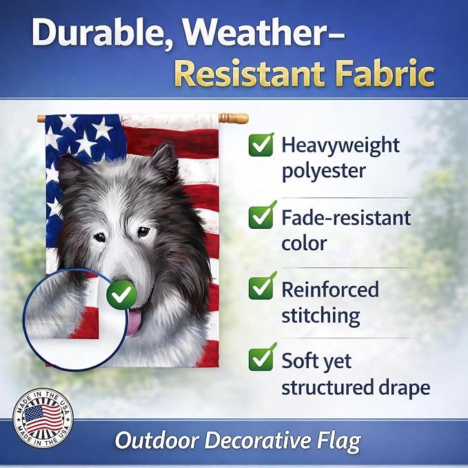 Caroline's Treasures CK6473CHF Canadian Eskimo Dog American Flag House Flag Large Porch Sleeve Pole Decorative Outside Yard Banner Artwork Wall Hanging, Polyester, House Size, Multicolor