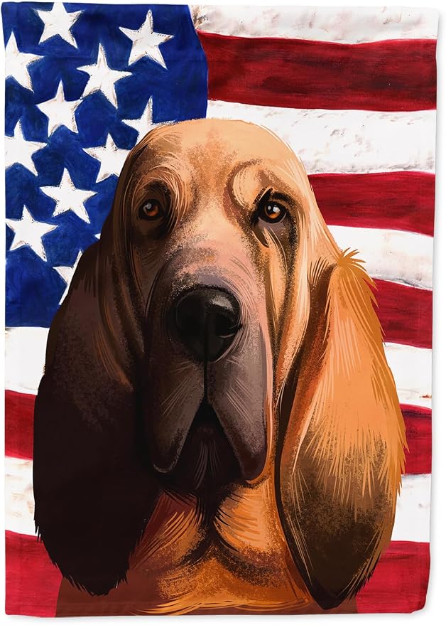 Caroline's Treasures CK6440CHF Bloodhound Dog American Flag House Flag Large Porch Sleeve Pole Decorative Outside Yard Banner Artwork Wall Hanging, Polyester, House Size, Multicolor