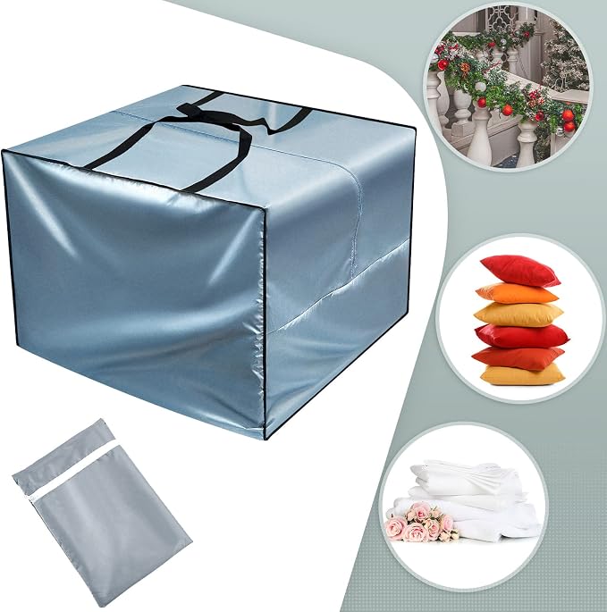 Patelai 2 Pcs Outdoor Patio Cushion Storage Bags, 32 x 32 x 24'' 105 Gallon Moving Bags with Zipper Handles Waterproof Oxford for Christmas Tree Picnic Patio Furniture Pillow Storage (Gray)